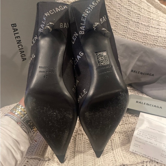 BALENCIAGE WOMEN'S SQUARE KNIFE SLINGBACK 80MM MULE WITH RHINESTONES IN BLACK - Picture 5 of 7